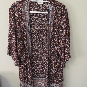 Knox Rose Floral Open-Front Kimono - Black, Pink, Yellow